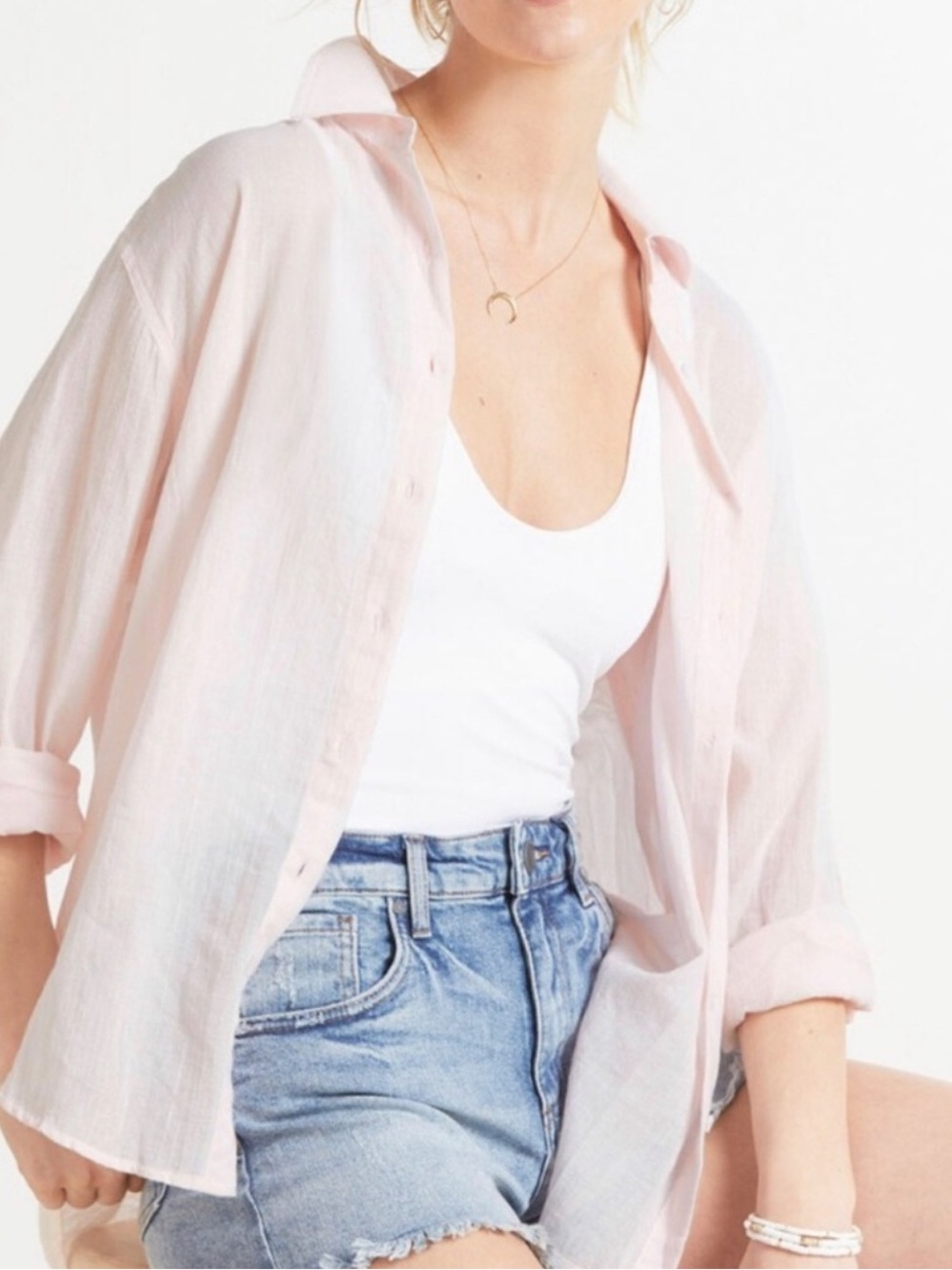 Sundry Light Pink Button-Down Shirt with Positive Message Back - Picture 3 of 7